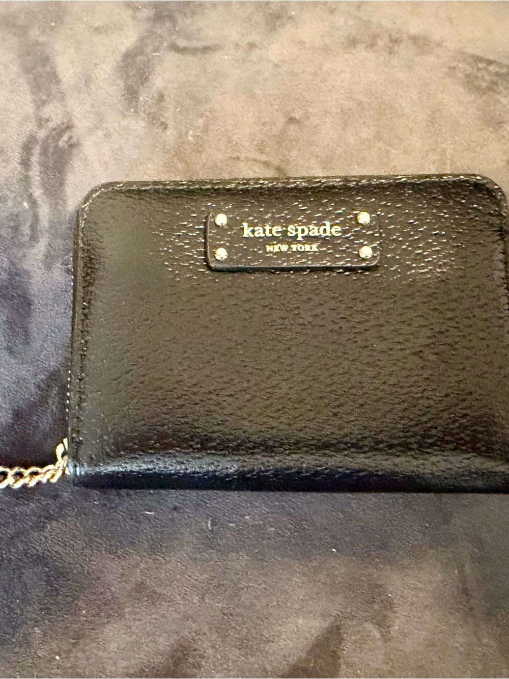 kate spade Black Pebbled Leather Zip Card Holder Wristlet with Chain